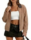 Tanming Womens Faux Suede Leather Jacket Oversized Motorcycle Zip Up Bomber Jacket Pilot Outerwear Coats