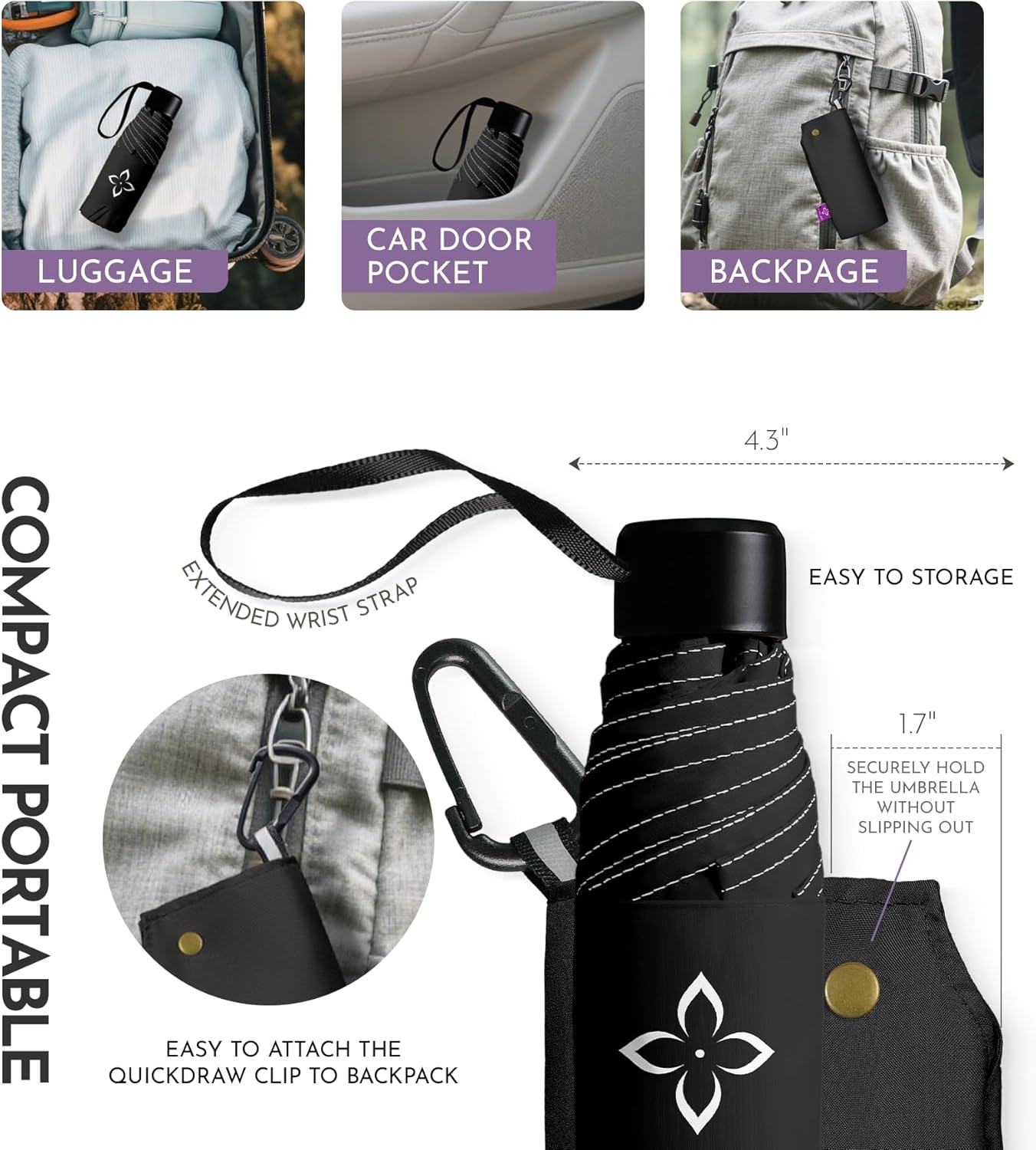 Windproof Travel Mini Umbrella - Small Compact and Portable for Rain & Sun, Manual Open Close with No Rebound for Seniors & Kids, Reflective Design for Night Safety Men & Women - Image 6