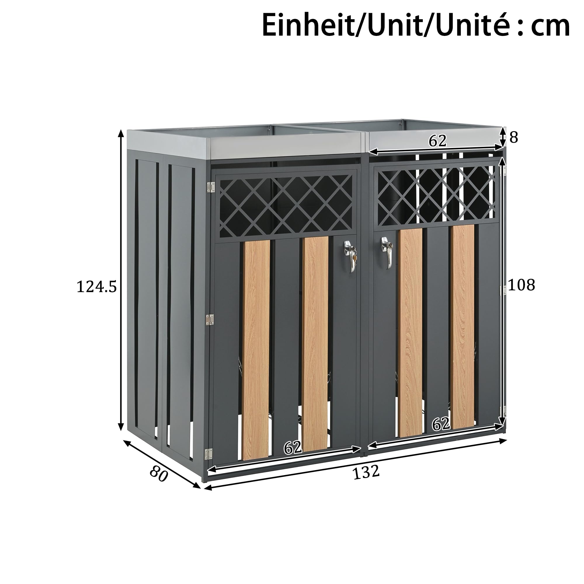 Abri pour poubelles, équipé d'ouvertures d'aération en Losange, d'un Compartiment de Rangement pour poubelles, verrouillable, à Double Porte, avec Un Espace dédié aux Plantes (1)