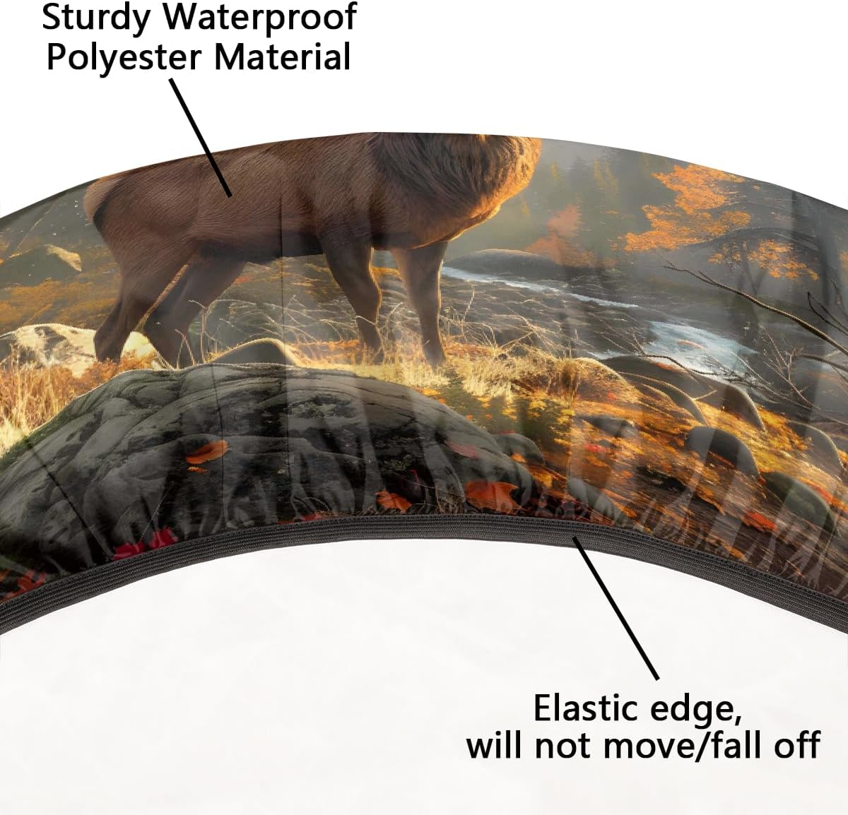 Round Tablecloth with Elastic Edge Forest Deer Fall Fitted Circle Table Cover wipeable Round Table Cloth for Indoor Outdoor Patio Dining Kitchen Decor for 45-50inch Tables