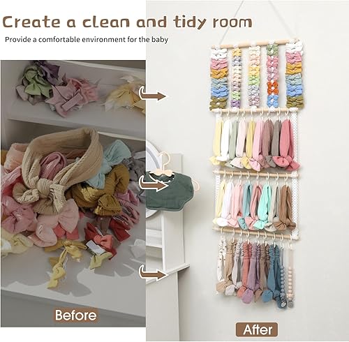 Vista 64 de POVETIRE Soporte para diadema organizador de lazos para el cabello, diademas para bebé, accesorios para el cabello, organizador de almacenamiento