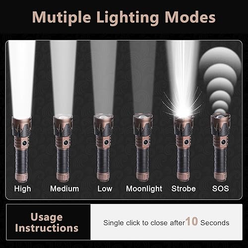 Miniatura 6 de SKYFIRE Linternas recargables de lúmenes altos con lente de ignición, 4000 mini linterna táctica brillante de bolsillo con 6 modos impermeable con