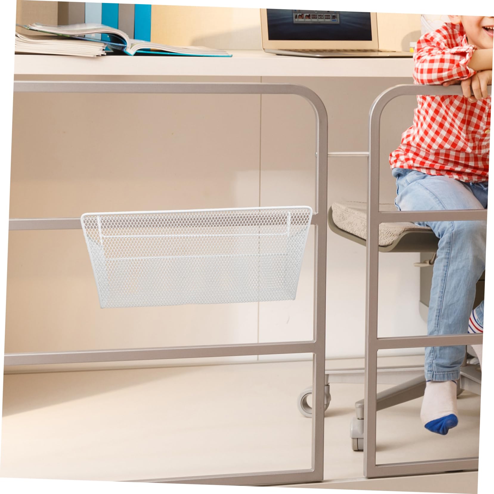 Sosoport Cesta Colgante De Metal Para Almacenamiento Junto Cama, Gran Capacidad, Sin Taladro, Resistente Hierro, Organizador Para Dormitorio y Cama, Uso Multifunción, 1 Unidad Blanca