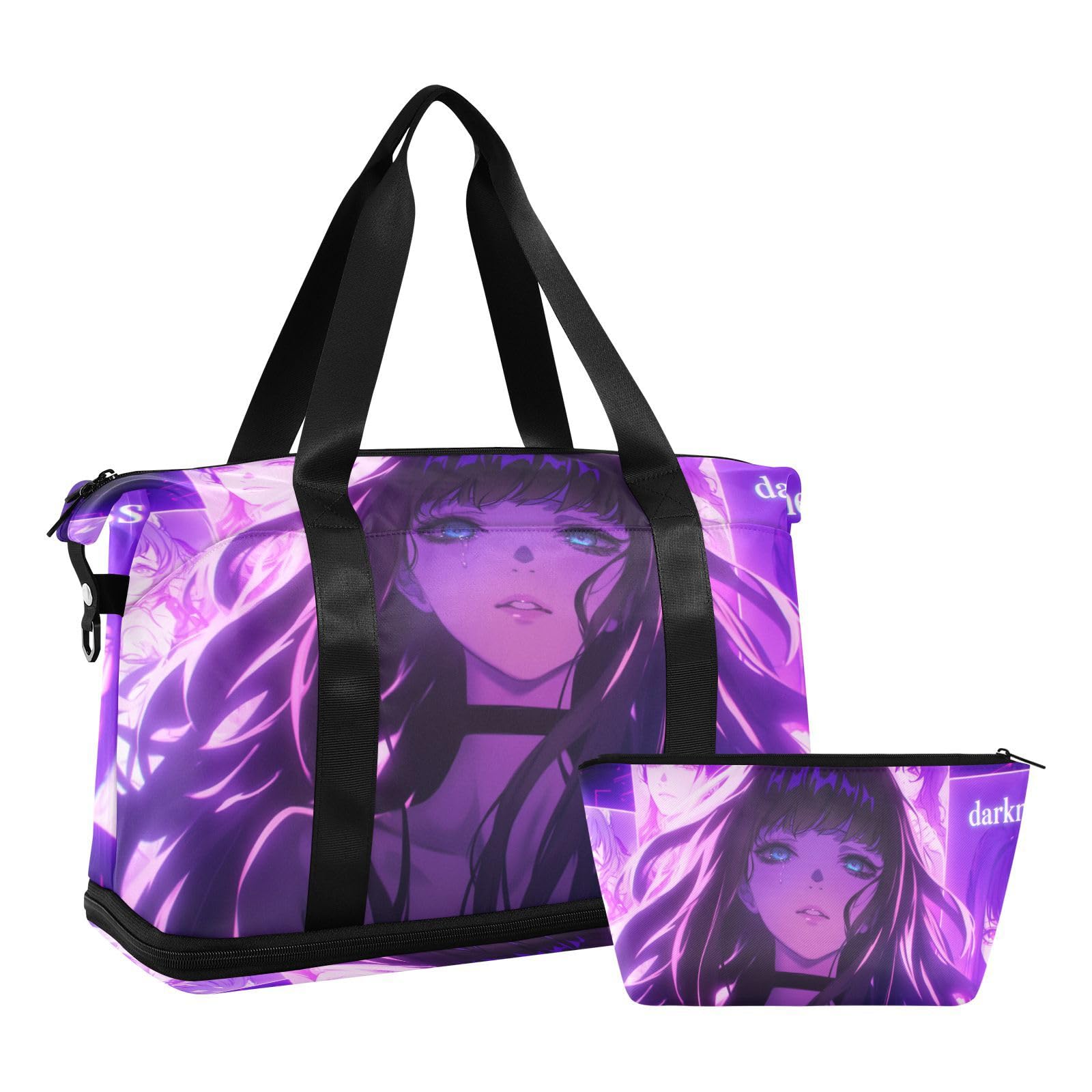 Beauty Psycho Anime Travel Overnight Carry on Bag with Wet Pocket Regulowany pasek Duża torba na siłownię na wycieczkę 2 szt. Zestaw dla mężczyzn kobiet
