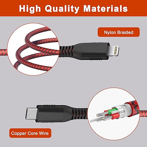 Miniatura 8 de Cable largo USB C a Lightning tipo C de 20 pies Apple MFi de carga rápida para iPhone - Cable trenzado de nailon para iPhone compatible con iPhone