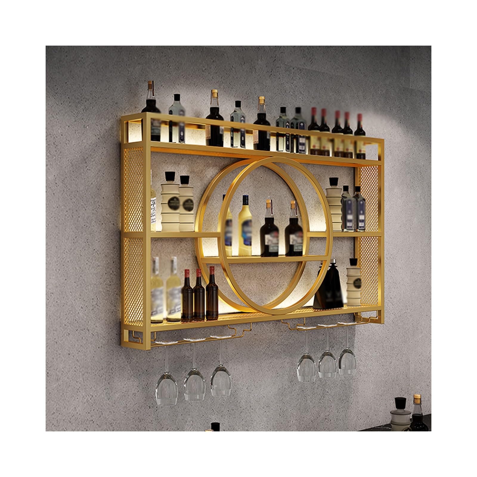Casier à vin mural doré de 140 cm idéal pour sublimer vos soirées et votre salon