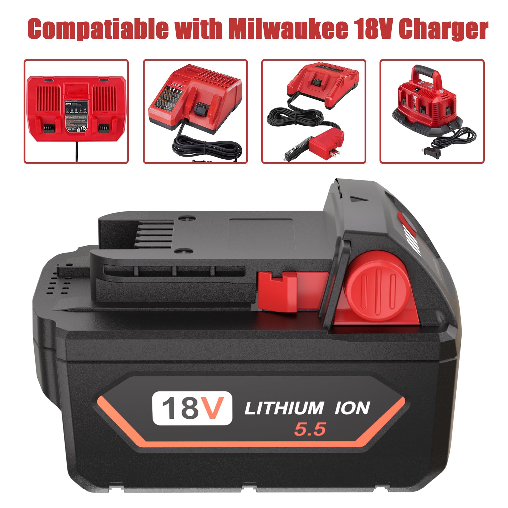 JYJZPB 2X 18V 5500mAh Batería de Repuesto para Milwaukee M18 48-11-1850 | 48-11-1852 48-11-1812 48-11-1828 48-11-1820 48-11-1860 48-11-1840 48-11-1815 2601 2701-20, con Indicador LED