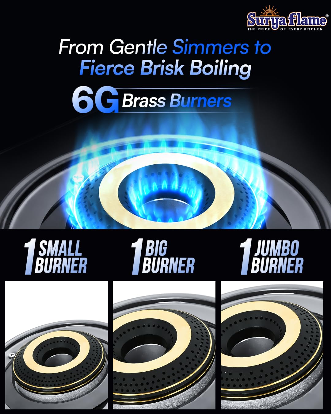 Surya Flame Neo Turbo 3 Burner Gas Stove - 5 Year Warranty -6 Surya Flame Neo Turbo 3 Burner Gas Stove - 5 Year Warranty -6