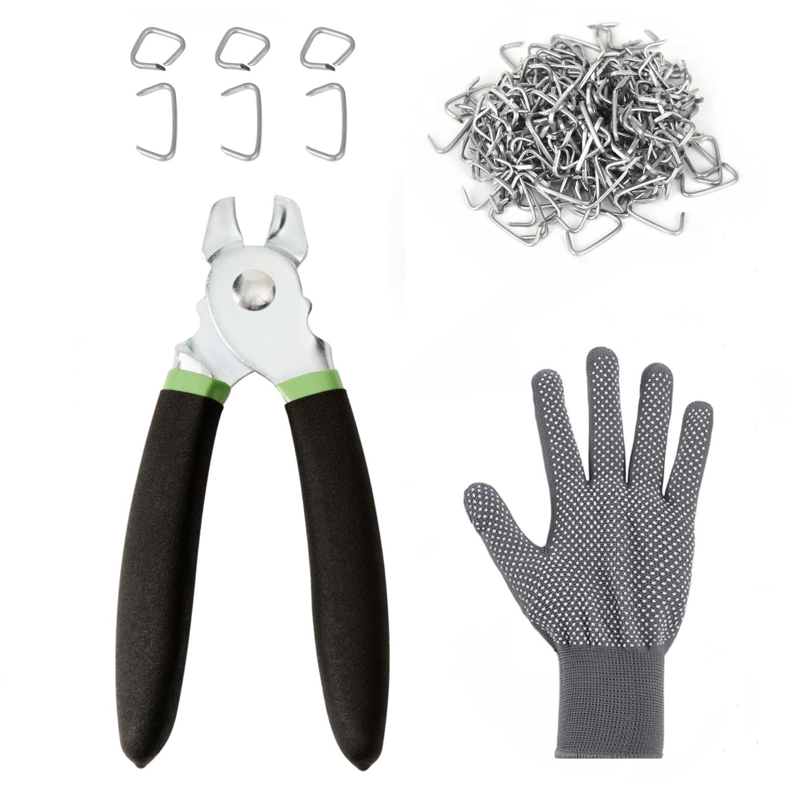 Kit de alicates de anillo de cerdo, 500 anillos de acero galvanizado de 3/4 pulgadas, diseño ergonómico, con resorte, ideal para vallas, tapicería de automóviles, manualidades, muebles