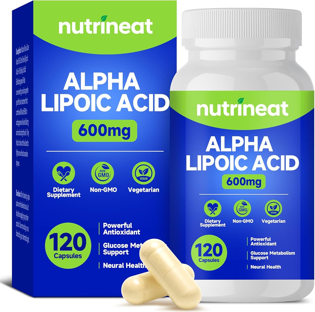 Alpha Lipoic Acid (120 Capsules), Alpha Lipoic Acid 600mg, Alpha-Lipoic Acid, High Potency R-ALA Supplement for Nerve Support, Neuropathy Relief, Glucose Metabolism & Antioxidant Health