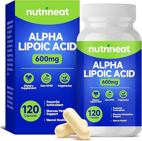 Ácido alfa lipoico (120 cápsulas), ácido alfa lipoico 600 mg, ácido alfa-lipoico, suplemento R-ALA de alta potencia para apoyo nervioso, alivio de