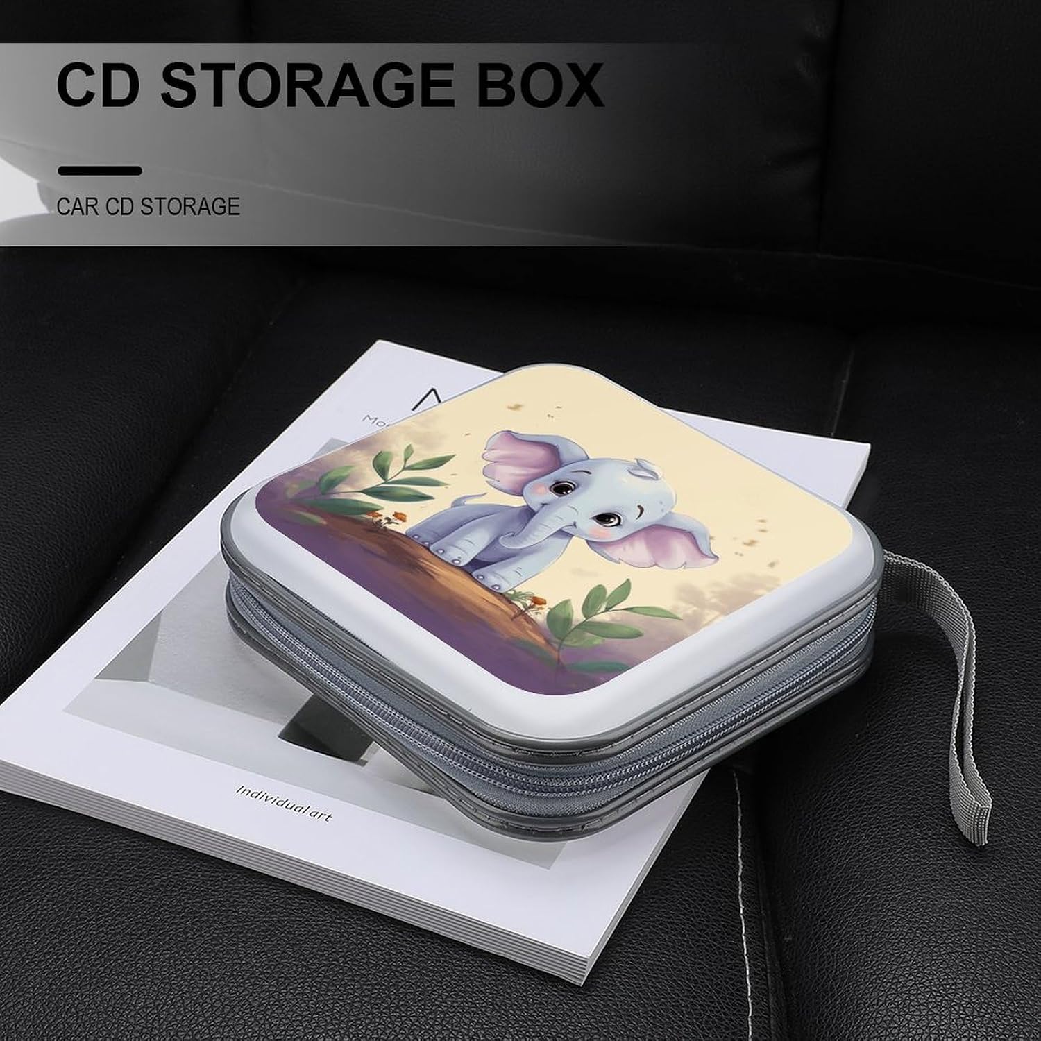 Cute Elephant CD Case Binder for Travel Car DVD Storage Box with Handles Fashion DVD Storage Case Cover CD Storage Binder for Movie Music Audio Disks 40 Disc Units image 5