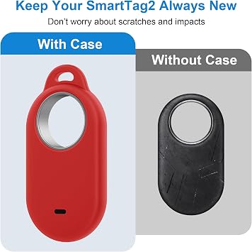 Samsung Galaxy SmartTag 2 4 Pack Case, Bougraite Silicone Protective Holder for Galaxy Smart Tag 2 with Keychain Pet Key Luggage Backpack Wallet Black/Dark Blue/White/Red
