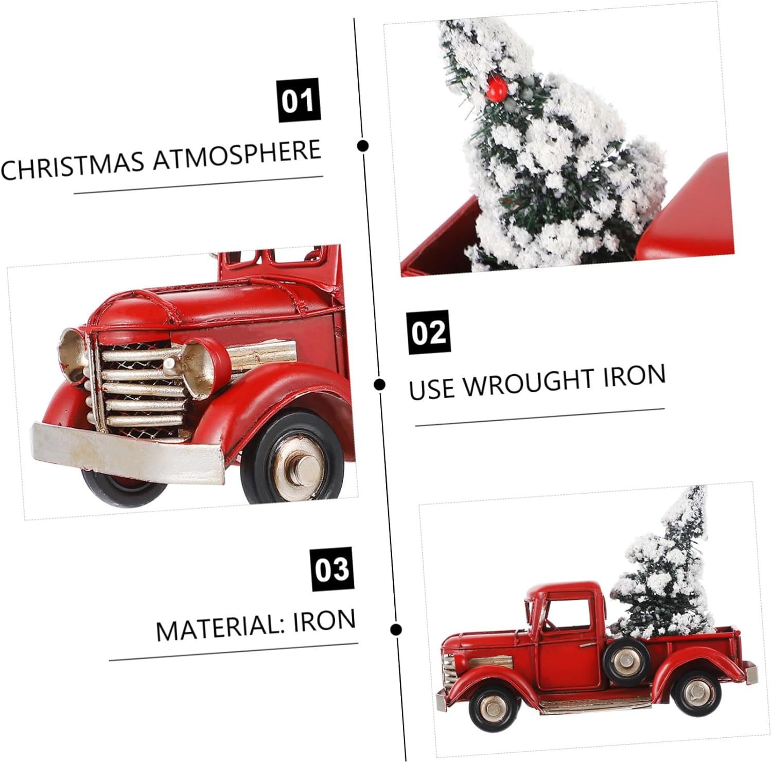 Christmas Vintage Truck Model Xmas Tree Festive Iron Pickup Truck Ornament for Holiday Decor and Desktop Display for