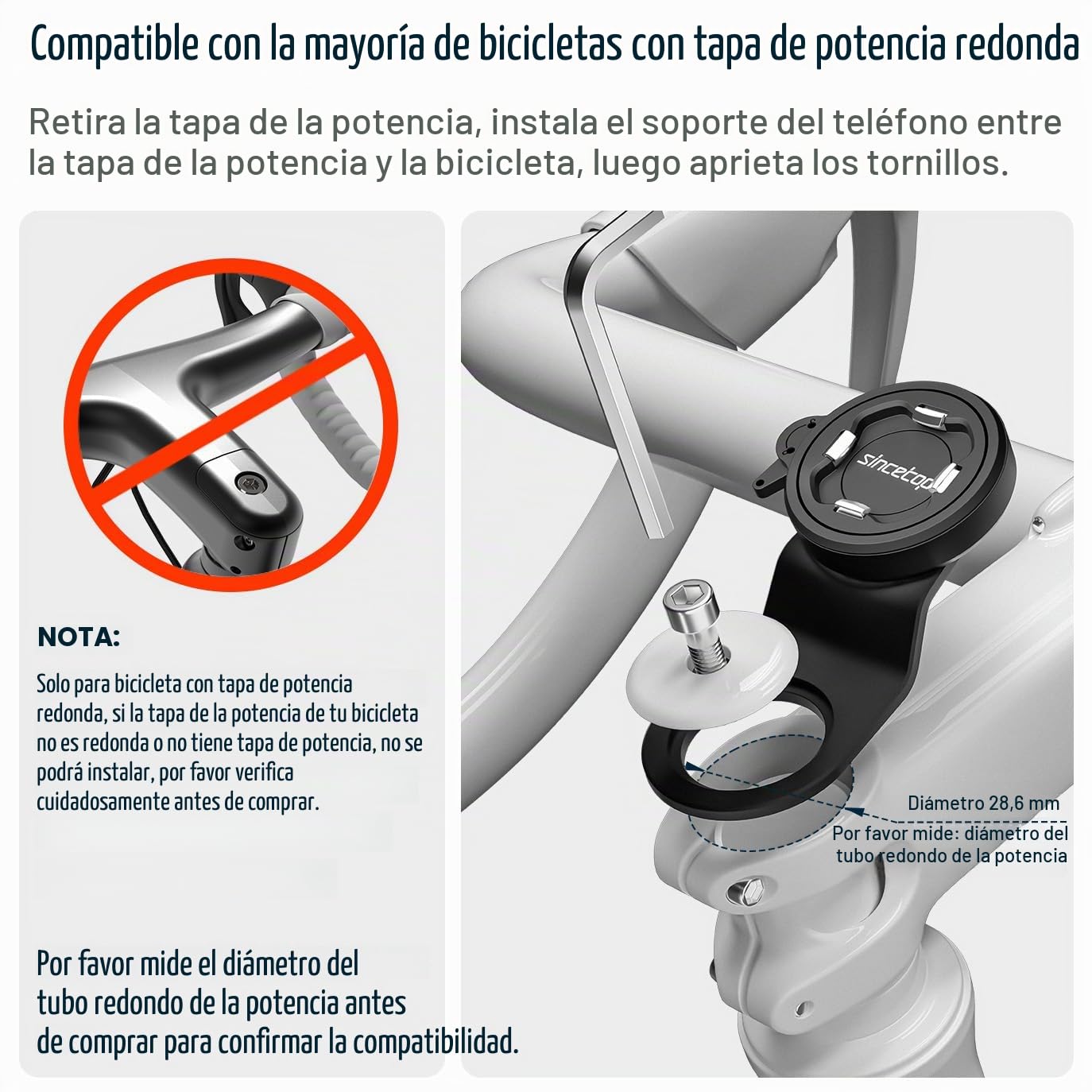 sincetop Soporte movil Bicicleta Potencia,Soporte Teléfono Celular Bici Manillar Bicicleta Montaña,Liberación Rápida Bicicletas Montaña y Carretera【Serie C-2da Gen】