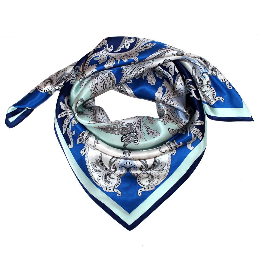 LORENZO CANA Foulard pour la femme – écharpe de 100% soie pour le printemps et l´été, carré avec les mesures de 90 x 90 cm – une sensation de luxe en bleu clair ultramarin gris blanc