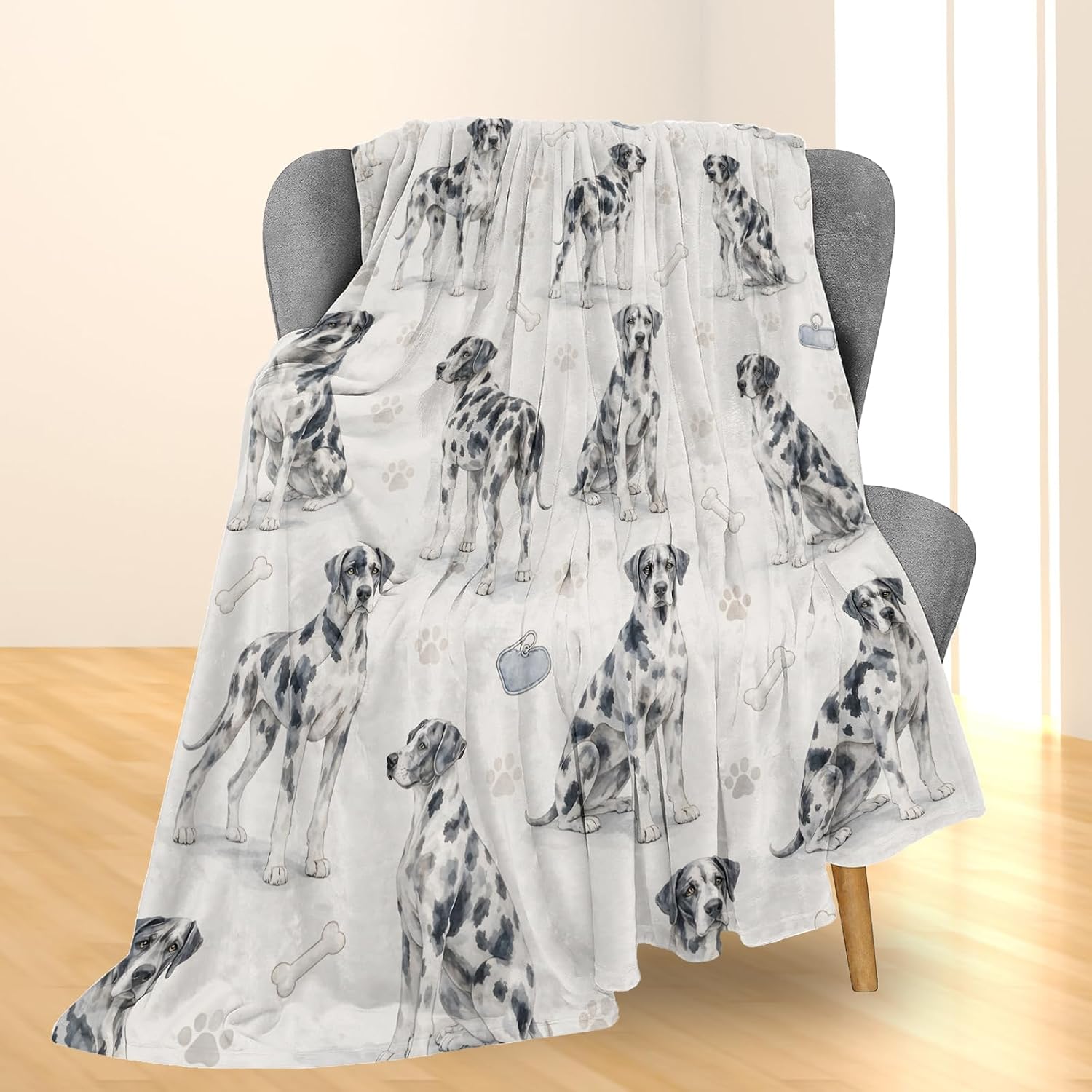 Dalmatian Dog Blanket Gifts, Cute Spotted Puppy Paw Print & Bone Flannel Throw Blanket for Couch, Bed, Travel & Decor, Cozy Lightweight Warm Blankets for Women Kids Girls Pet Lover 60×50 in