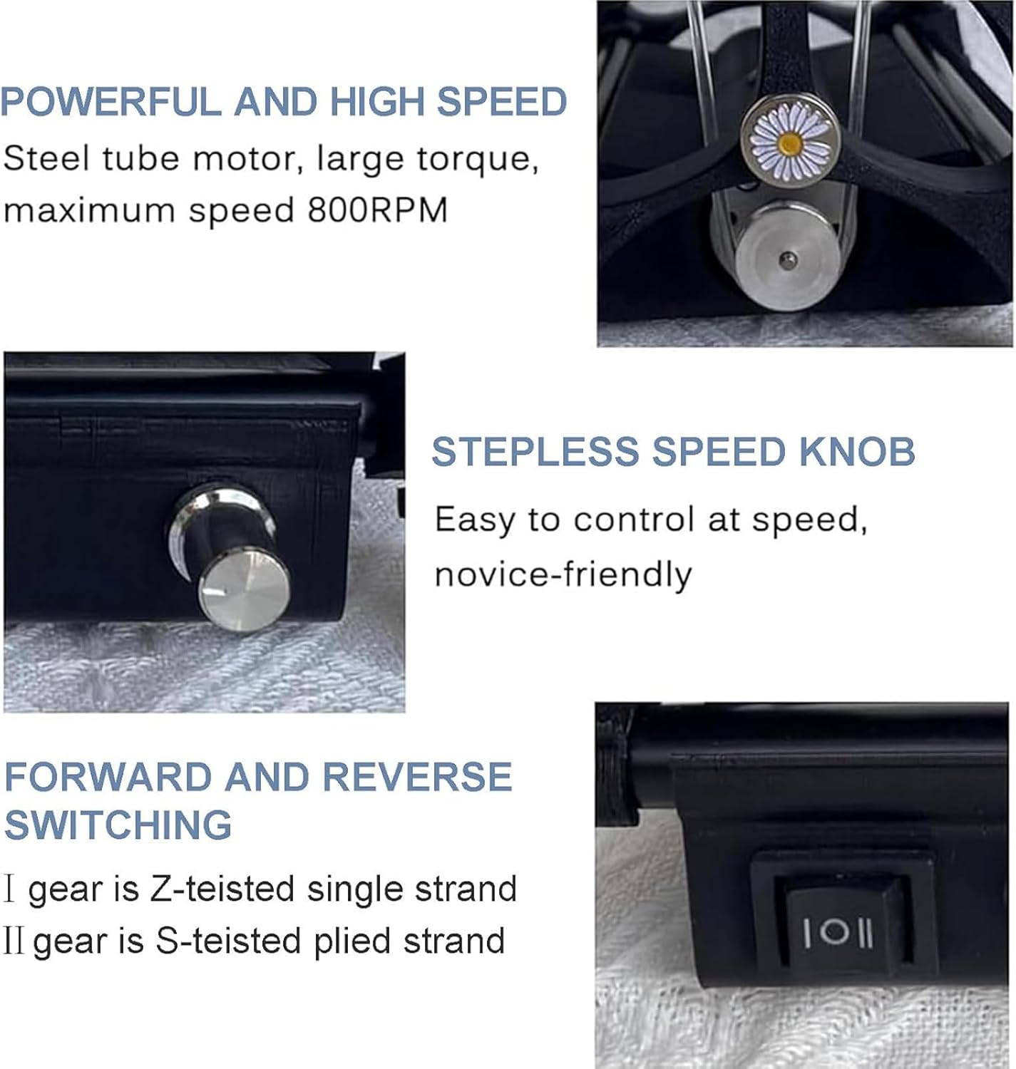 Mini Wool Spinning Wheel, Household Electric Spinning Wheel with Forward/Reverse Switching and 3 Bobbins, Max Speed ​​800RPM+Capacity 4oz(120G), Single or Multi-ply Spinning, for Home, Studio