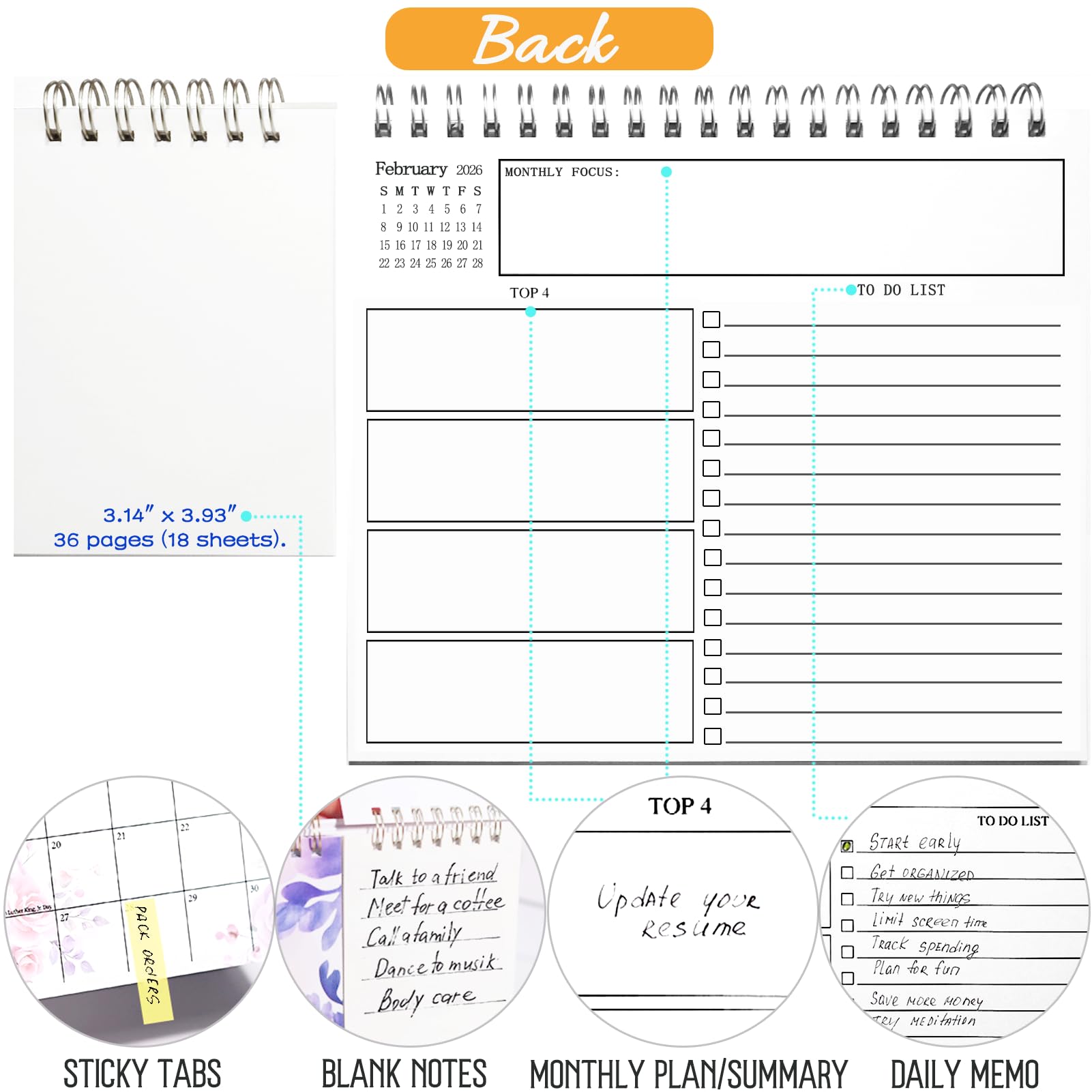 Kleiner Tischkalender 2026, stehender Schreibtischkalender 12 Monate (Jan. 2026 – Dez. 2026), 2-in-1-Klappkalender mit Haftnotizen und Memo-Seiten, 22,9 x 25,4 cm, dickes Papier, Blumenkalender für