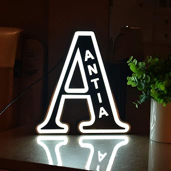 Personalized Decor Led Night Light Marquee Letter Stailness Steel Lights Custom Metal Sign Engraved Name Wall Light for Bedroom Christmas Wedding - Best Gift for Family Lovers Friends A