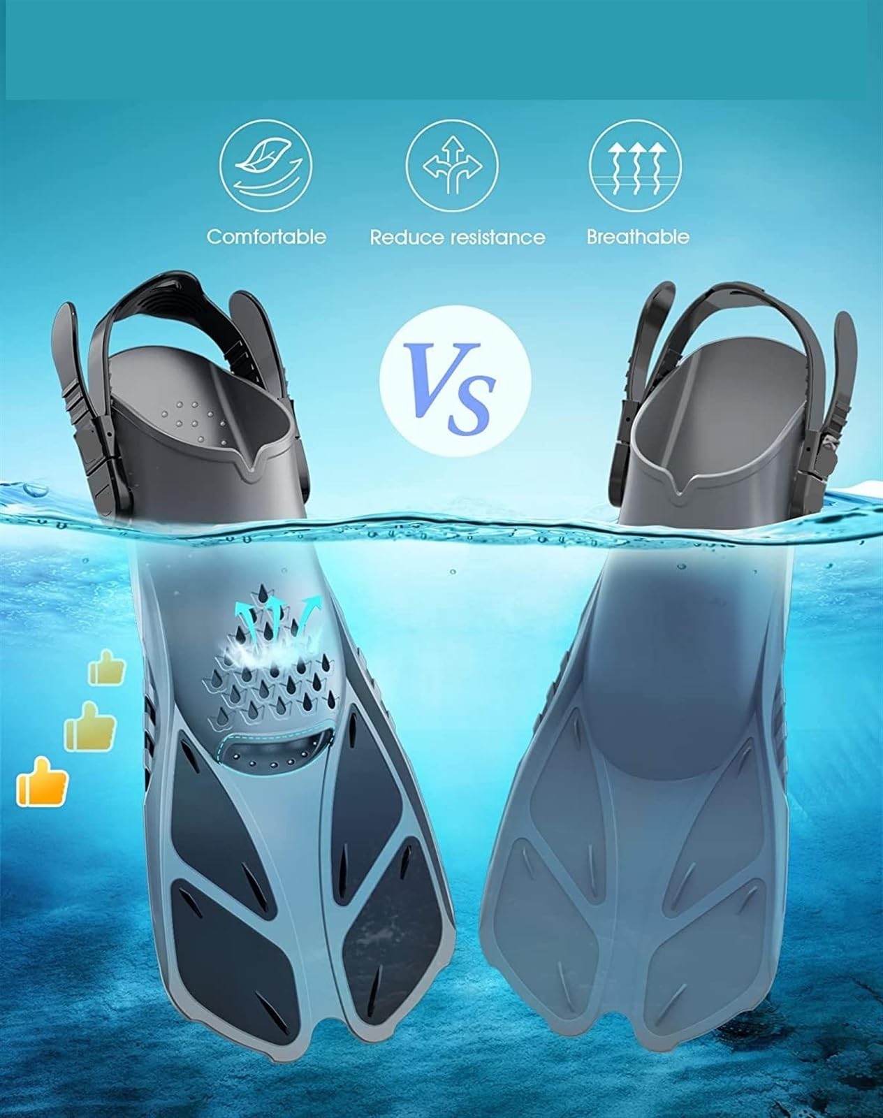 Aletas Buceo Aletas de snorkel con hebillas ajustables, aletas de natación, zapatos de buceo cortos de silicona, tacón abierto, tamaño de viaje, adultos, hombres y mujeres Aletas De Buceo(Black,S/M)