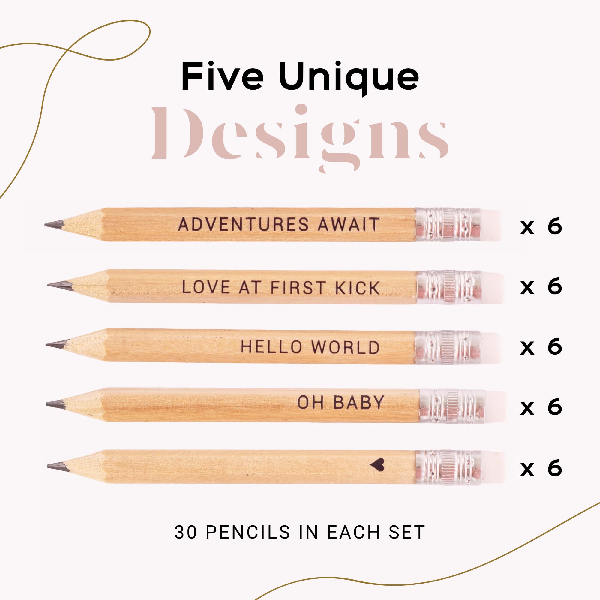 Markt Mini Baby Shower Pencils - 30 Pre-Sharpened Greenery Theme Pencils With Cute Designs