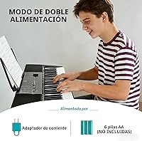 Vista 5 de MUSTAR Teclado de piano de 61 teclas, teclado de piano eléctrico con teclas iluminadas, teclado de aprendizaje para principiantes con soporte