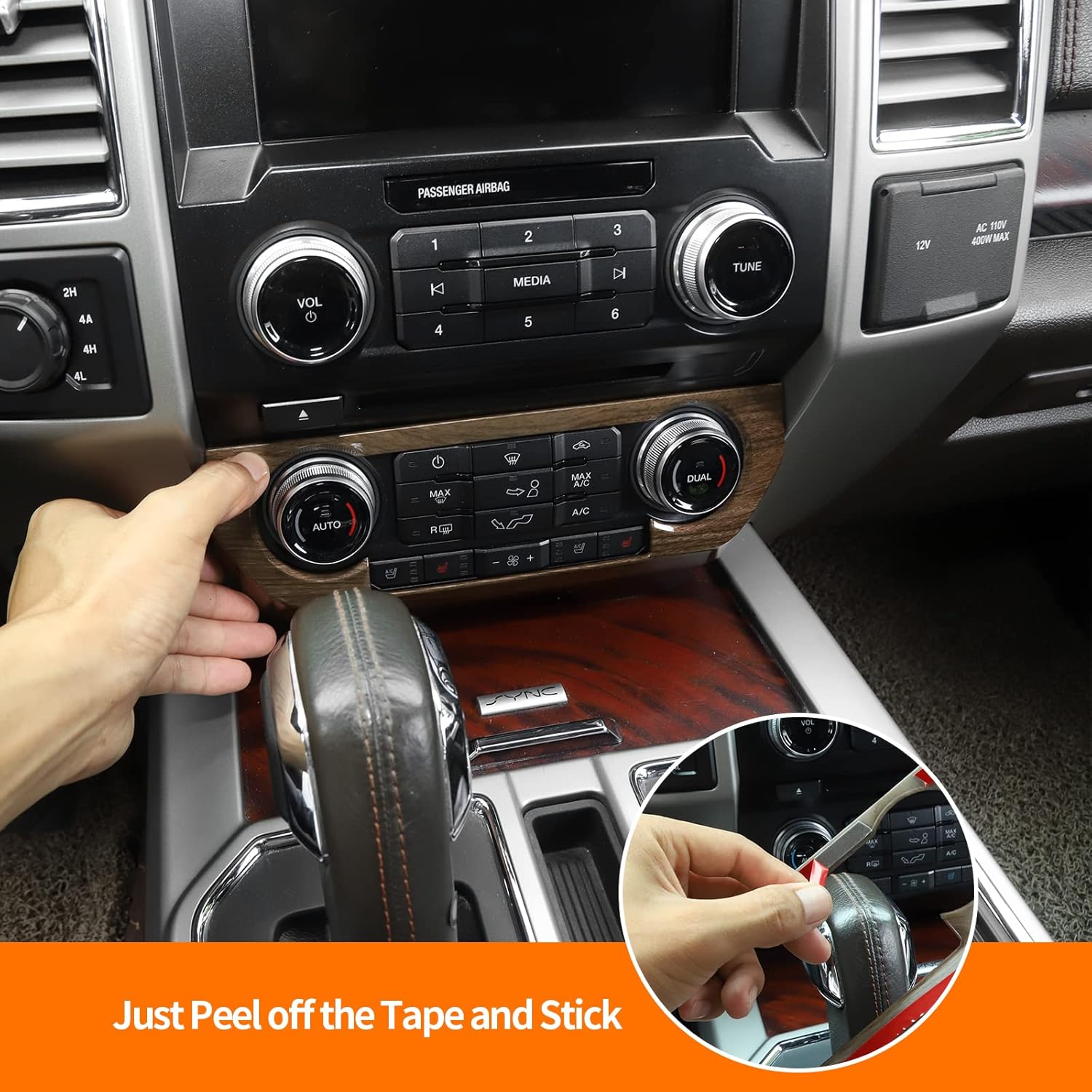 Hoolcar Interior Center Console Dashboard Navigation Trim Cover Kit ABS Accessories for 2015-2020 Ford F150, Wood Grain