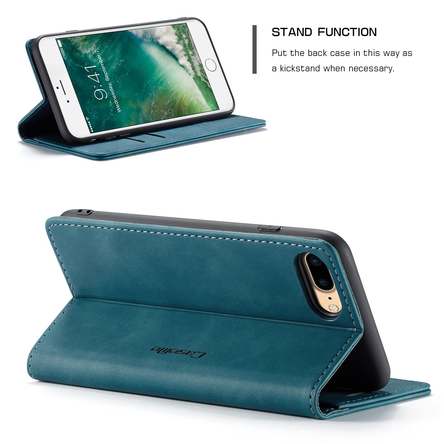 UEEBAI Custodia Portafoglio In Pelle PU Per IPhone 7 Plus/8 Plus Con Slot Carte E Supporto - Chiusura Magnetica Blu - 3