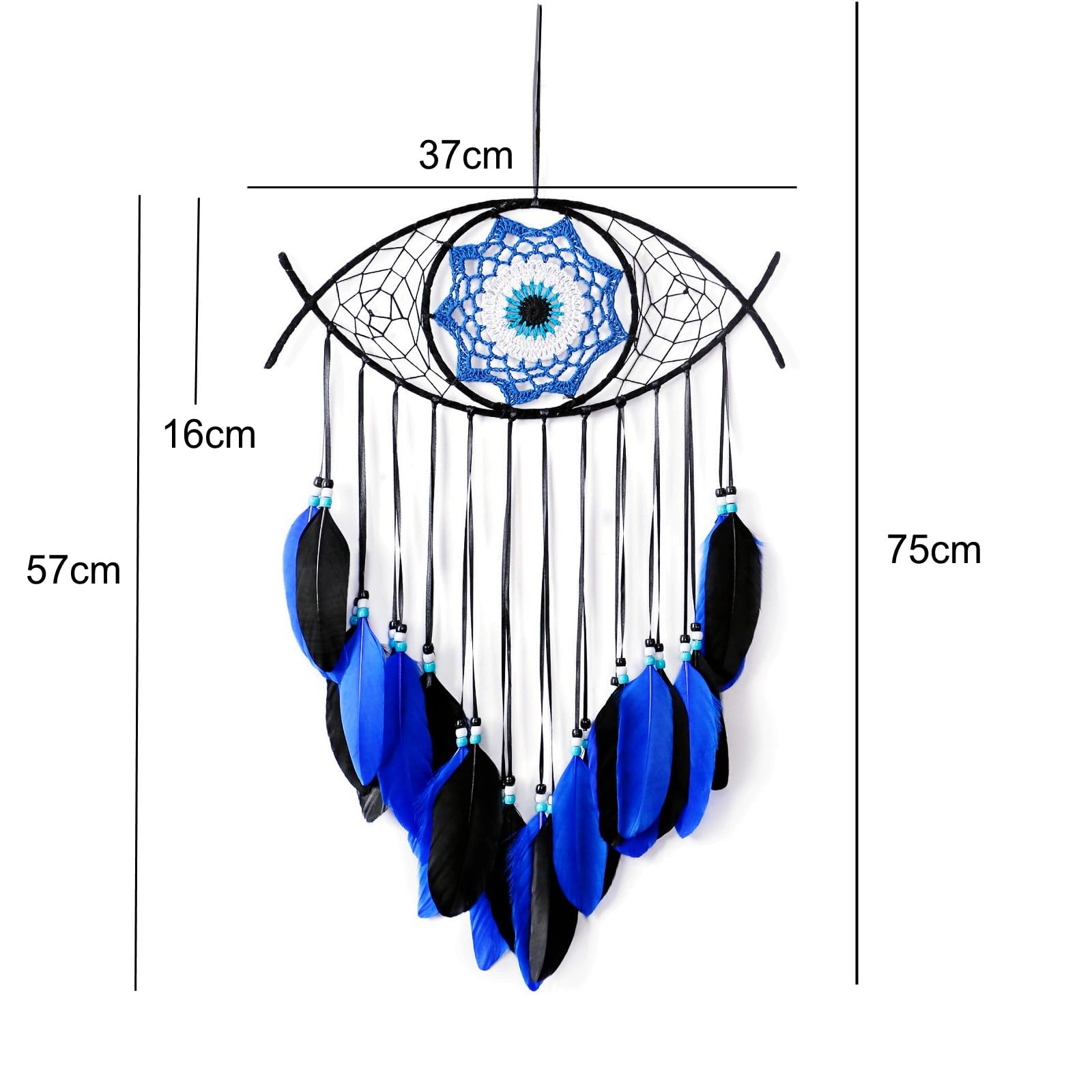 Atrapasueños Negro Mal de Ojo Plumas Azules Cuentas Decoración Dormitorio Colgante Pared Gótico Macramé