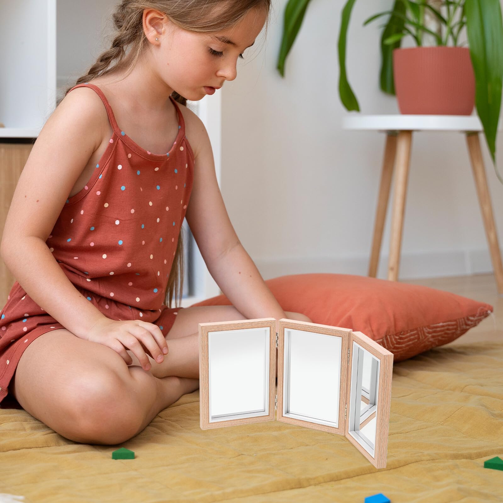 LIFKOME Espejo Montessori Irrompible para Pequeños, Plegable de 3 Caras, Seguro y Compacto para Coordinación Mano-Ojo, Juguete Educativo para Bebés y Guarderías