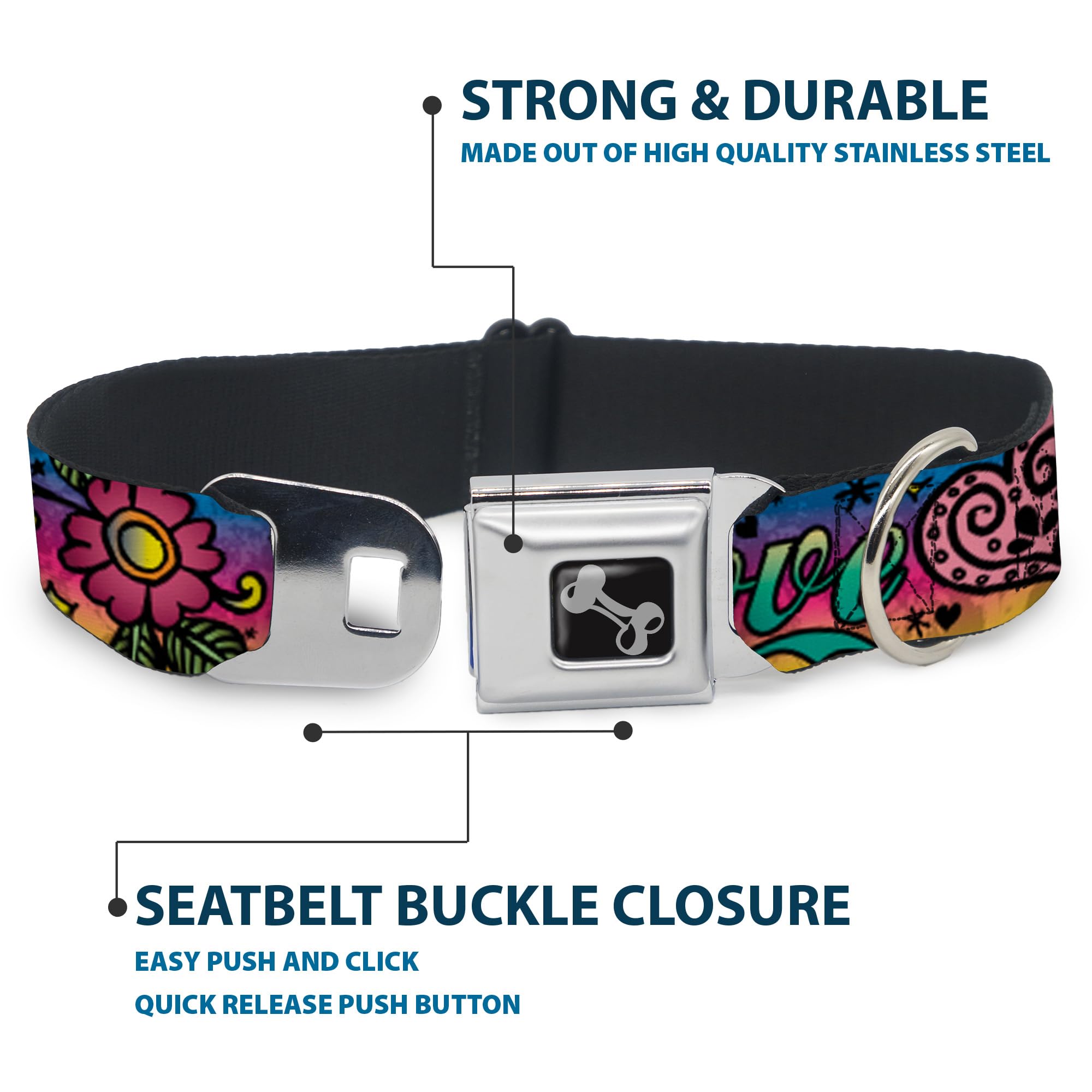 Buckle-Down Collar para Perro con Hebilla para cinturón de Seguridad, Color Morado (13 a 18 Pulgadas, 1.5 Pulgadas de Ancho, Multicolor (DC-W31214-WS)