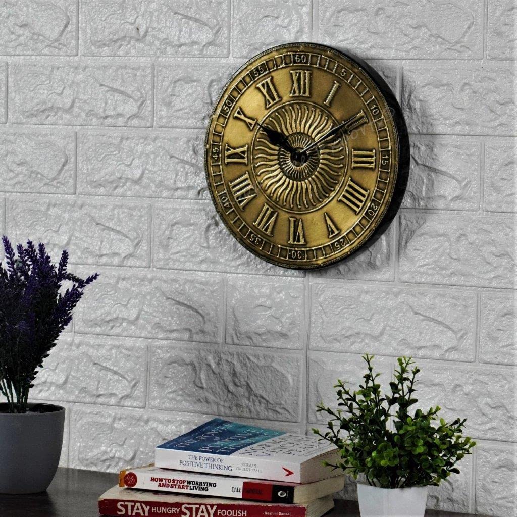 Vintage Wooden Brass Inlay Wall Clock - Handcrafted Art -3