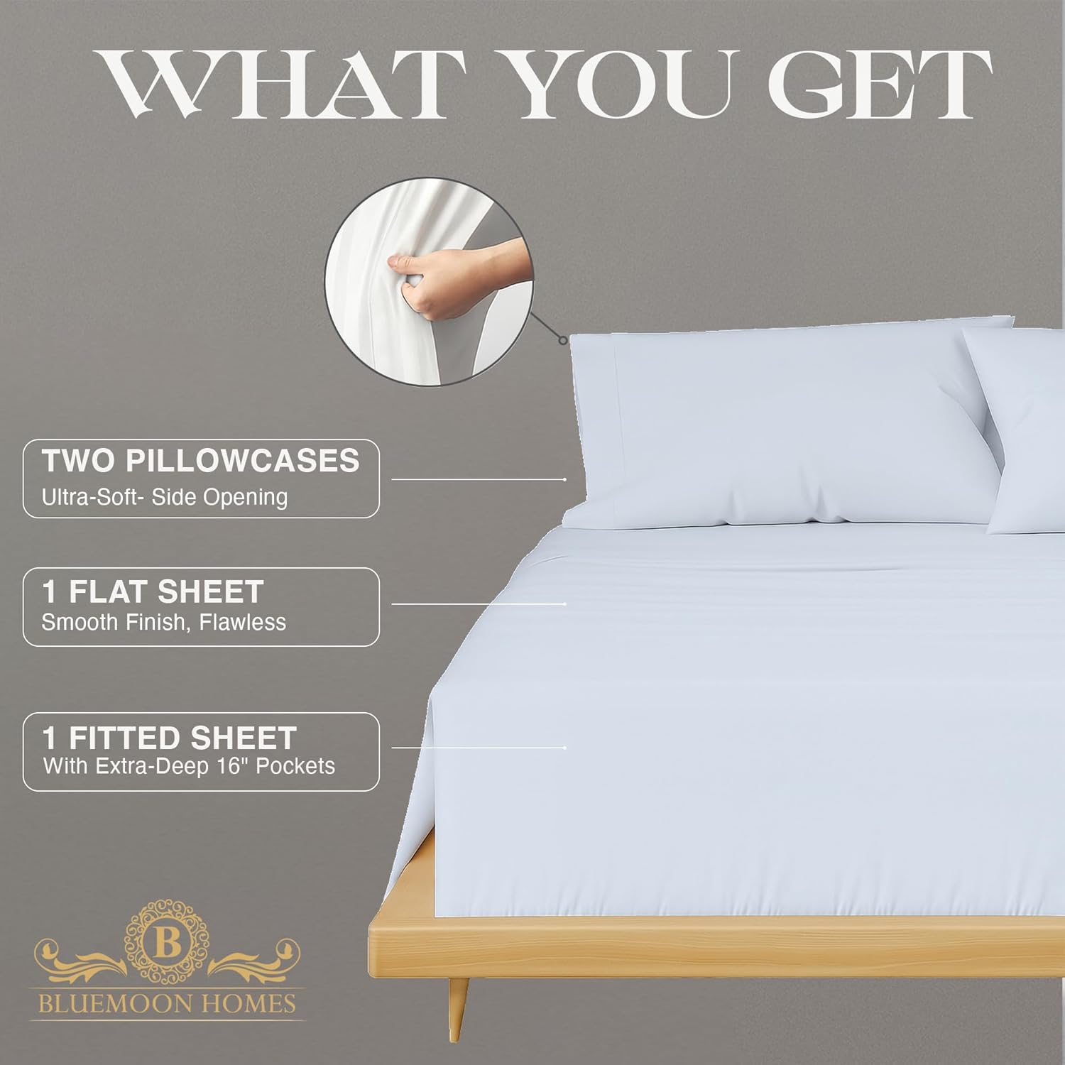 Bluemoon Homes Egyptian Cotton Queen Sheets Deep Pocket 100% Egyptian Cotton Sheets 800 Thread Count Bedsheet 4 Piece - Extra Long-Staple Cotton and Breathable Sateen Weave Sheet (Natural White)