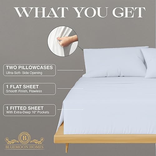 Miniatura 6 de Bluemoon Homes Sábanas de Algodón Egipcio Queen con Bolsillo Profundo, Sábanas de Algodón Egipcio 100% con 800 Hilos por Pulgada, Juego de Cama de 4
