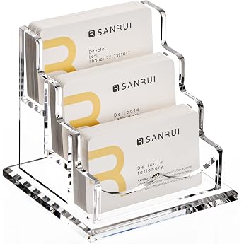 SANRUI Business Card Holder with 3 Compartments Business Card Storage Stand Acrylic Business Card Stand for Office Exhibition Stand Hotel Transparent