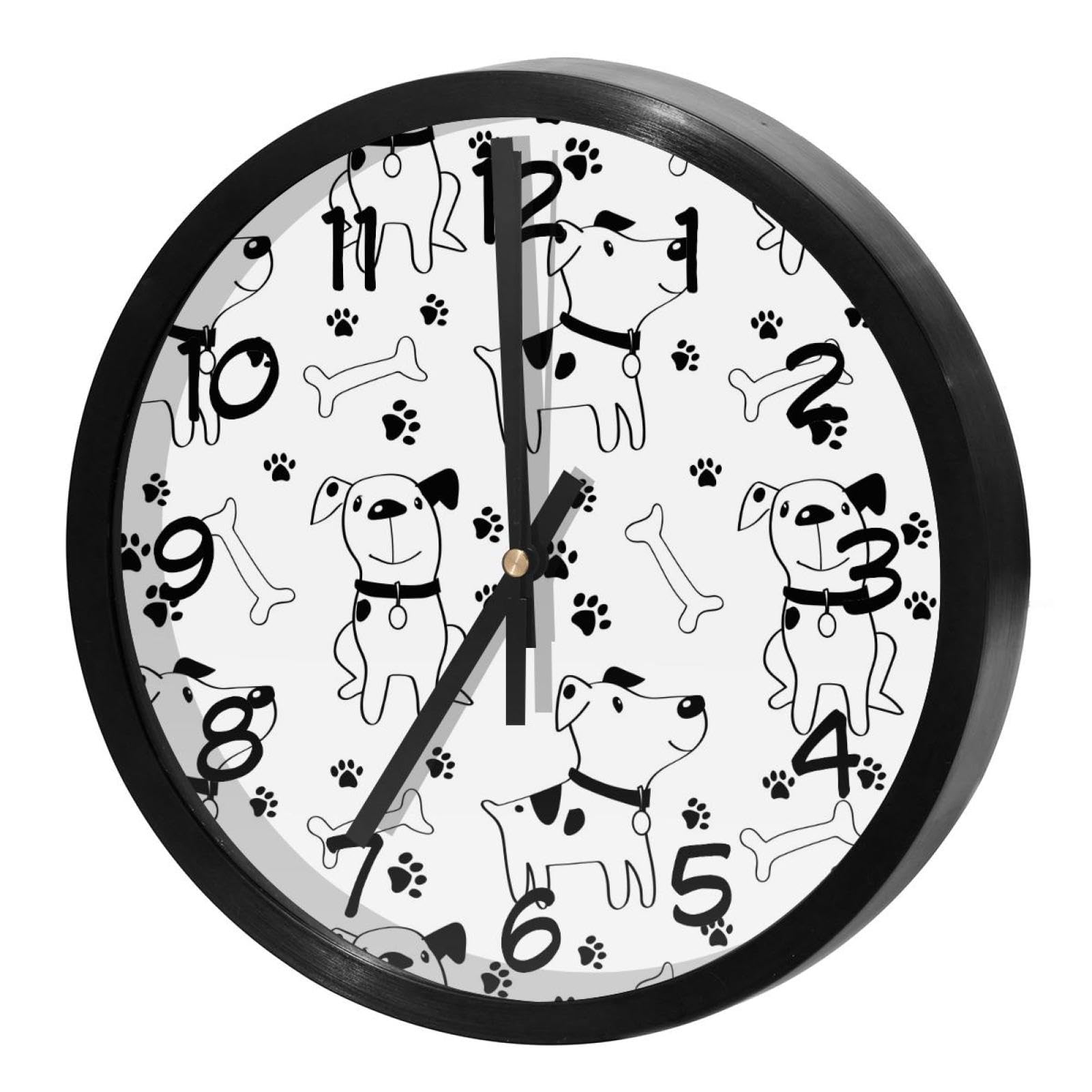 Horloge murale silencieuse avec motif pattes et os dotée d'un mouvement quartz haute précision