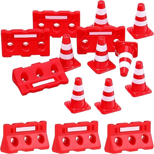 Miniatura 1 de TOYANDONA Juego de 12 señales de tráfico de construcción, mini conos de tráfico, señales de barricada de tráfico, juguete de plástico, señales de