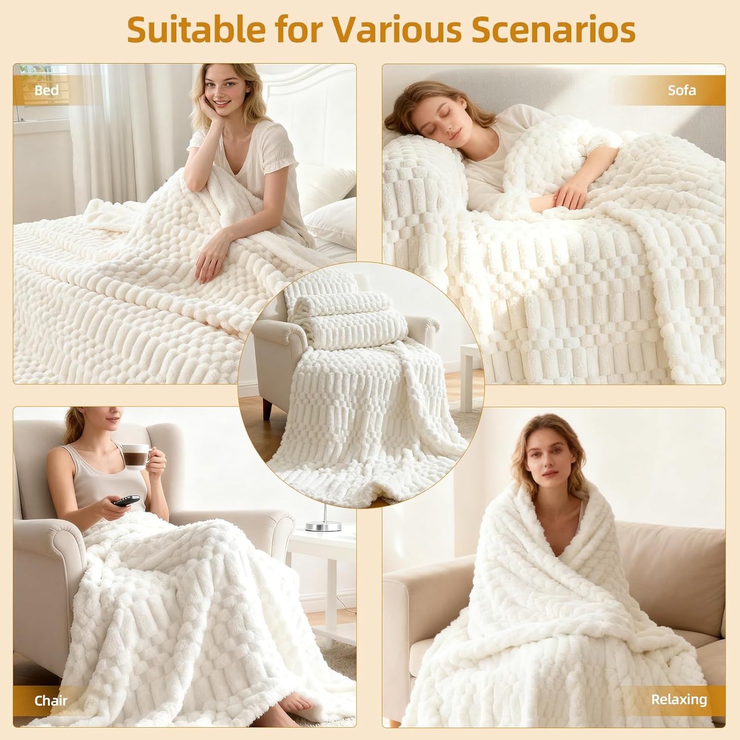 Heated Blanket Flannel Throw Blanket, 50"X 60" Electric Heating Blanket with ETL & FCC & 12 Heating Levels & Auto Shut Off，Machine Washable (Milky White) - Image 9