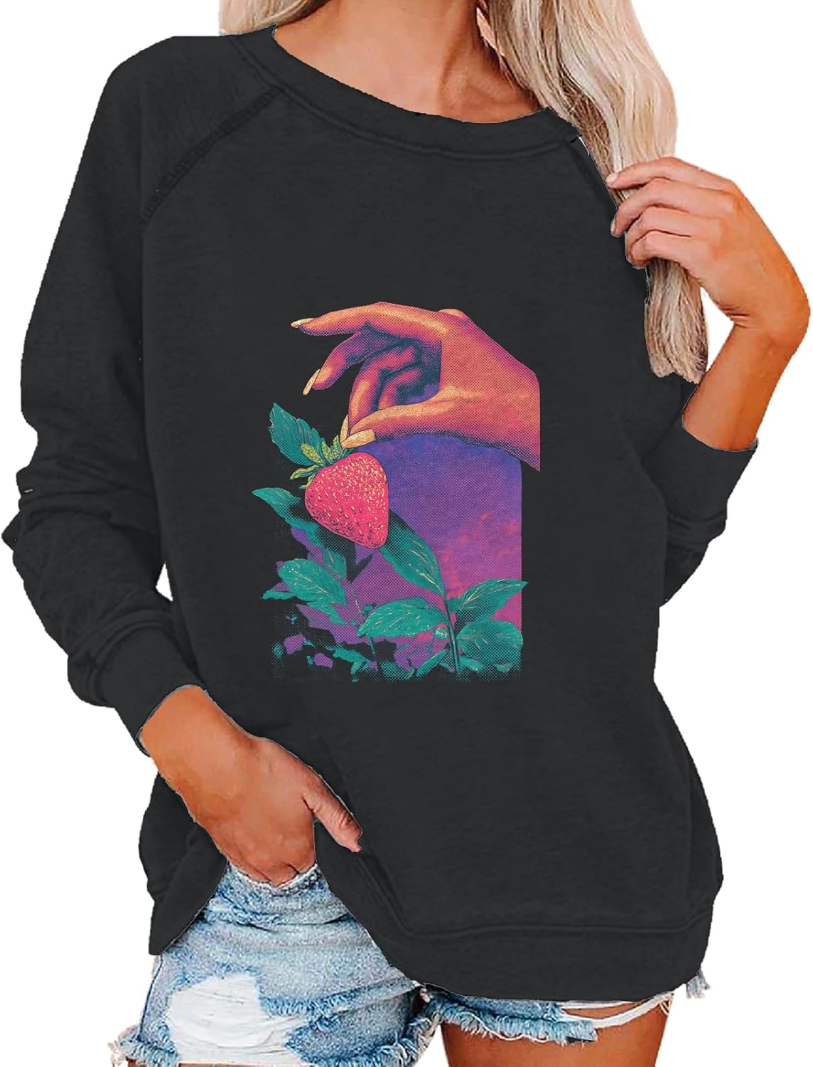 Graphic Sweatshirts for Women Crewneck Long Sleeve Basic Tee Shirts Loose Fit Casual Y2K Girls Pullover Tops