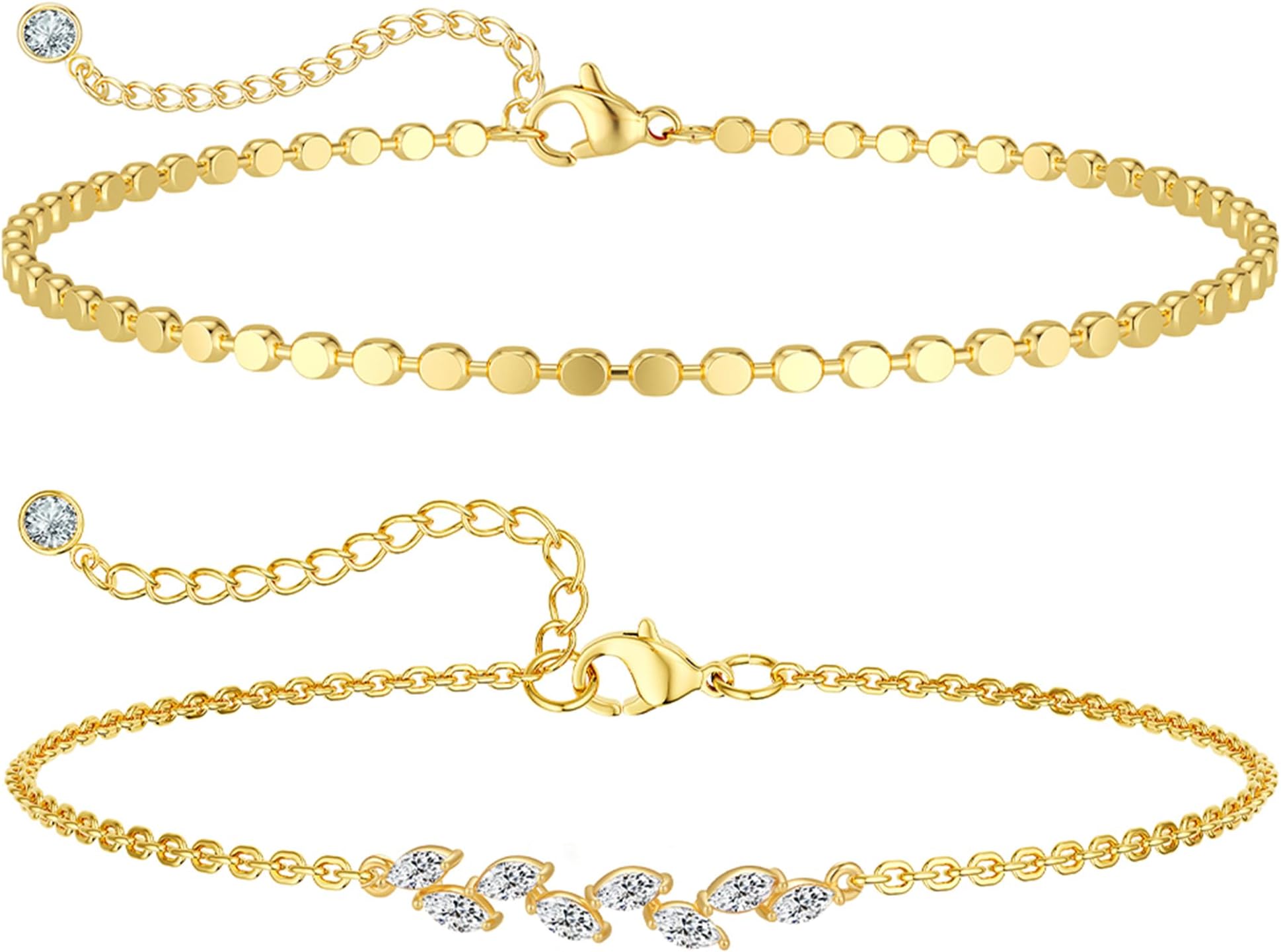 Bracelets for Women Dainty Layered Herringbone Twisted Rope Chain Bracelets Set Layering Dot CZ Leave Beaded Bracelets Dainty Cubic Zirconia Tennis Chain Bracelet Jewelry Gifts