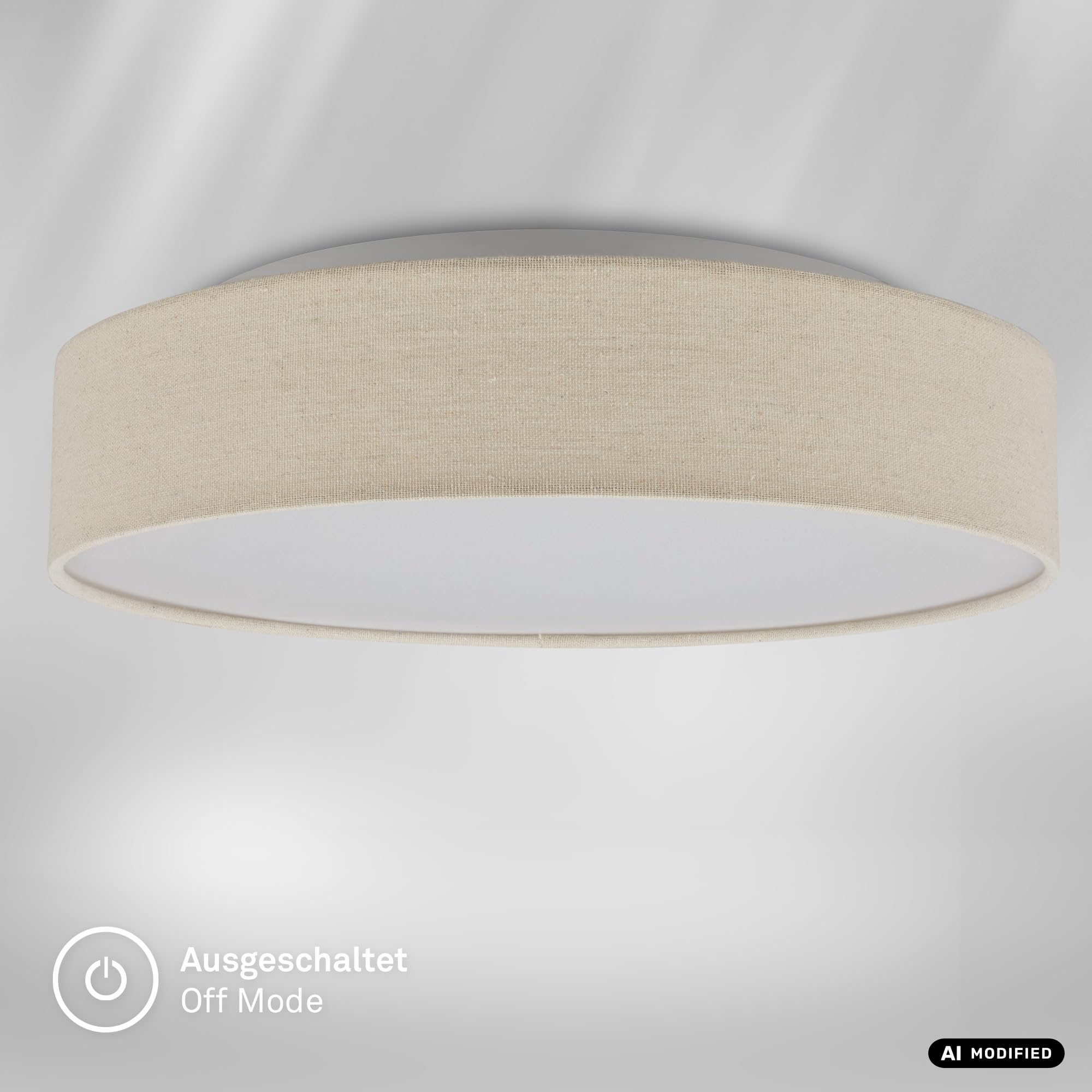 Briloner - Lámpara techo LED con pantalla de tela, 24 W y 2600 lm, luz blanco cálido, plafon LED, lamparas de salón, lampara dormitorio, luz techo salón, 38 x 10,5 cm, Beige