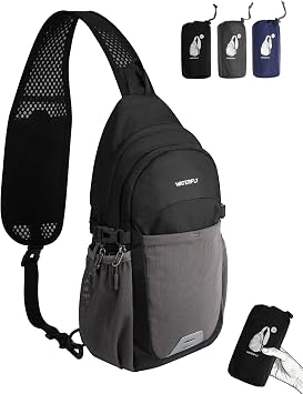 WATERFLY Packable Crossbody Sling Bag Small Lightweight Travel RFID Blocking Sling Daypack with Water Bottle Holder - Shoulder Chest Bag Backpack for Women Men Hiking Traveling Theme Parks