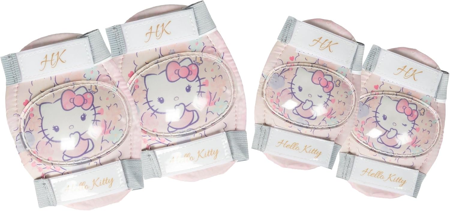 Hello Kitty Girls Small Elbow and Knee Pads Set with Hard Shell Inner Padding and Adjustable Elastic Bands CE EN14120 Certification