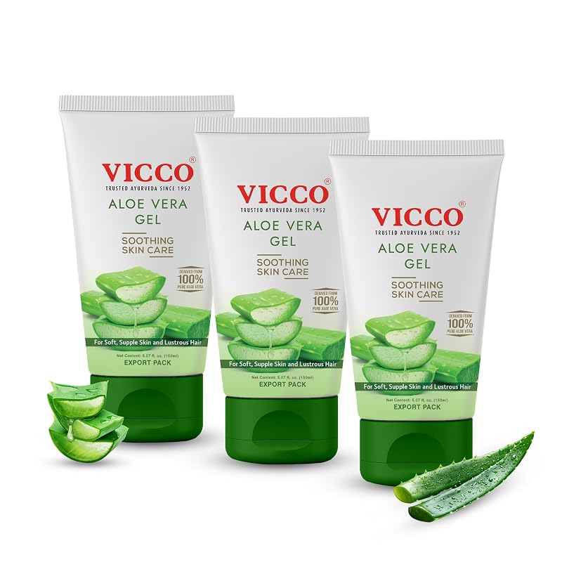 Gel de aloe vera Vicco para rosto, pele e cabelo, transparente, Pacote com 3