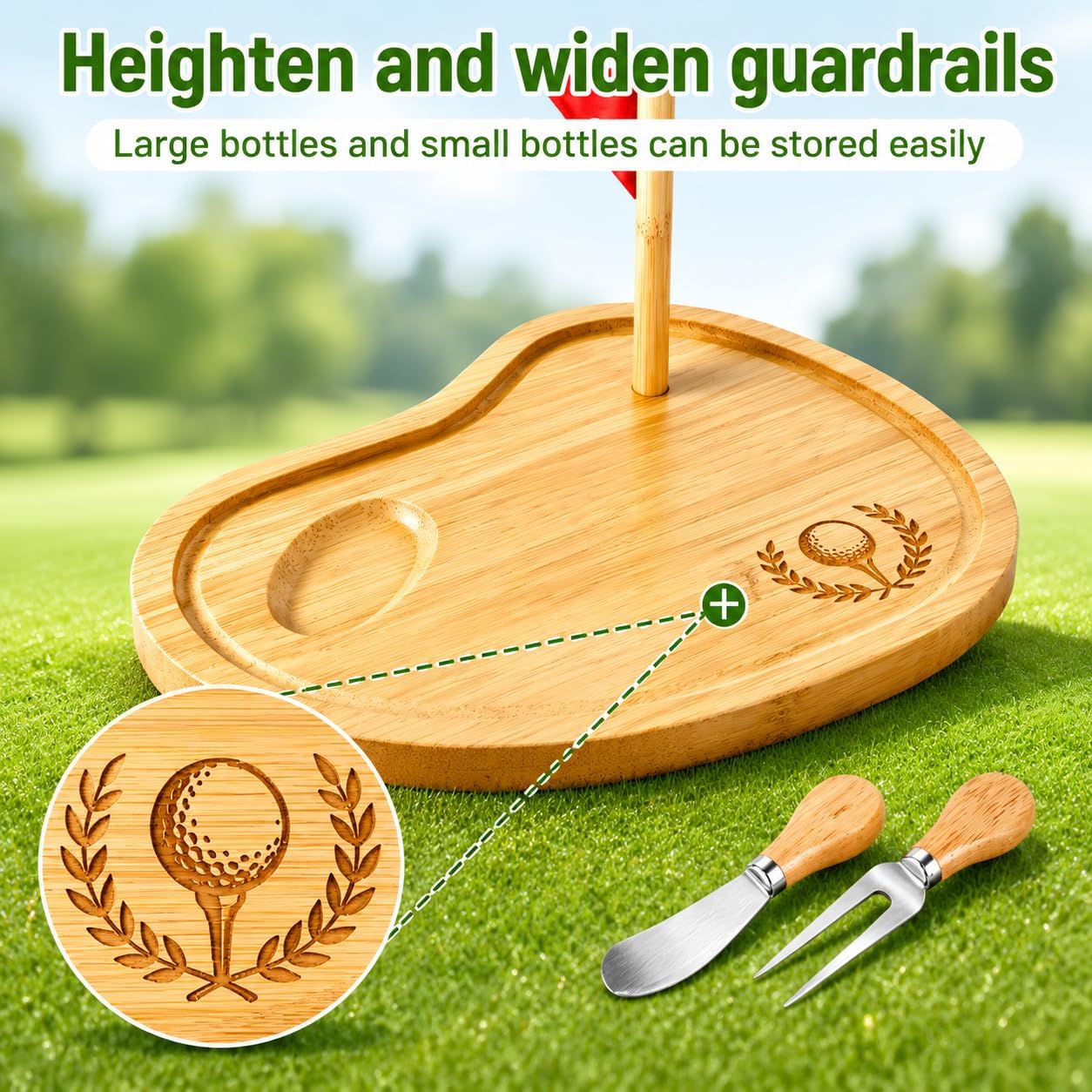 Golf Cheese Board Gift Set, 4 Sets Bamboo Golf Charcuterie Board with Cheese Knives and Gift Bags, Golf Cutting Board with Laser Engraved Golf Ball Design for Tournament Prizes, Golf Party Favors