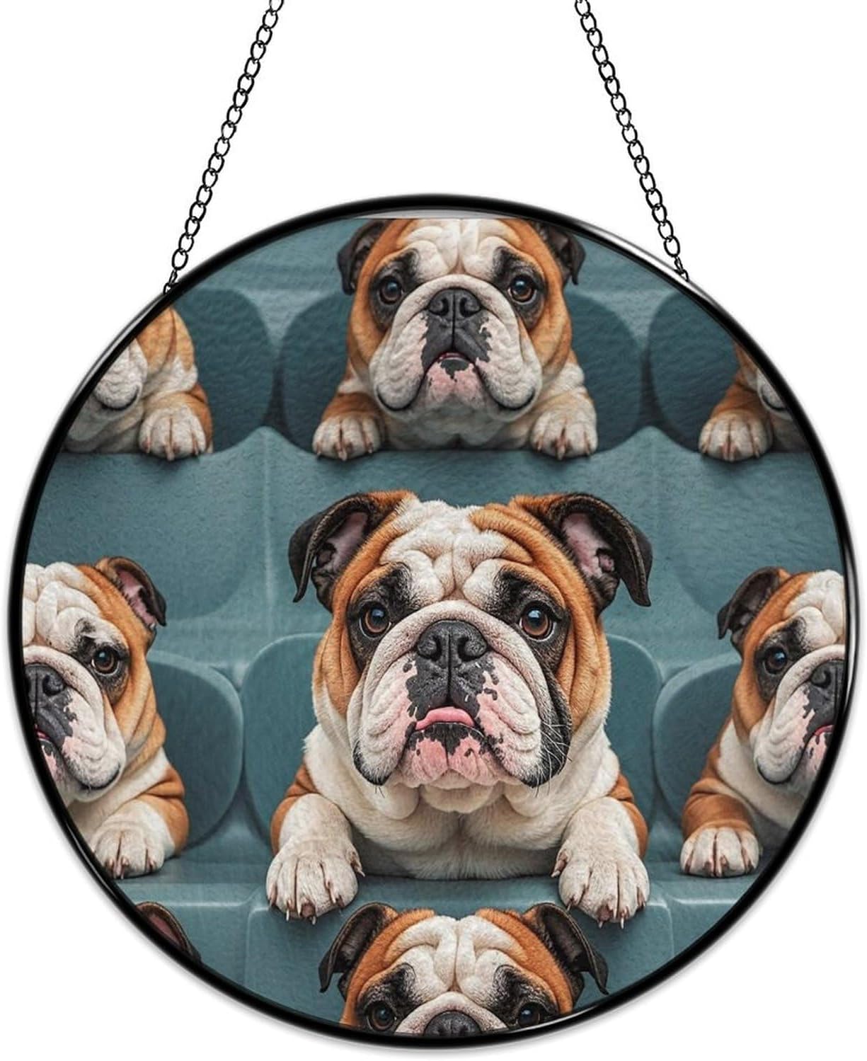 Funny English Bulldog Stained Glass Window Hanging Sign Suncatcher