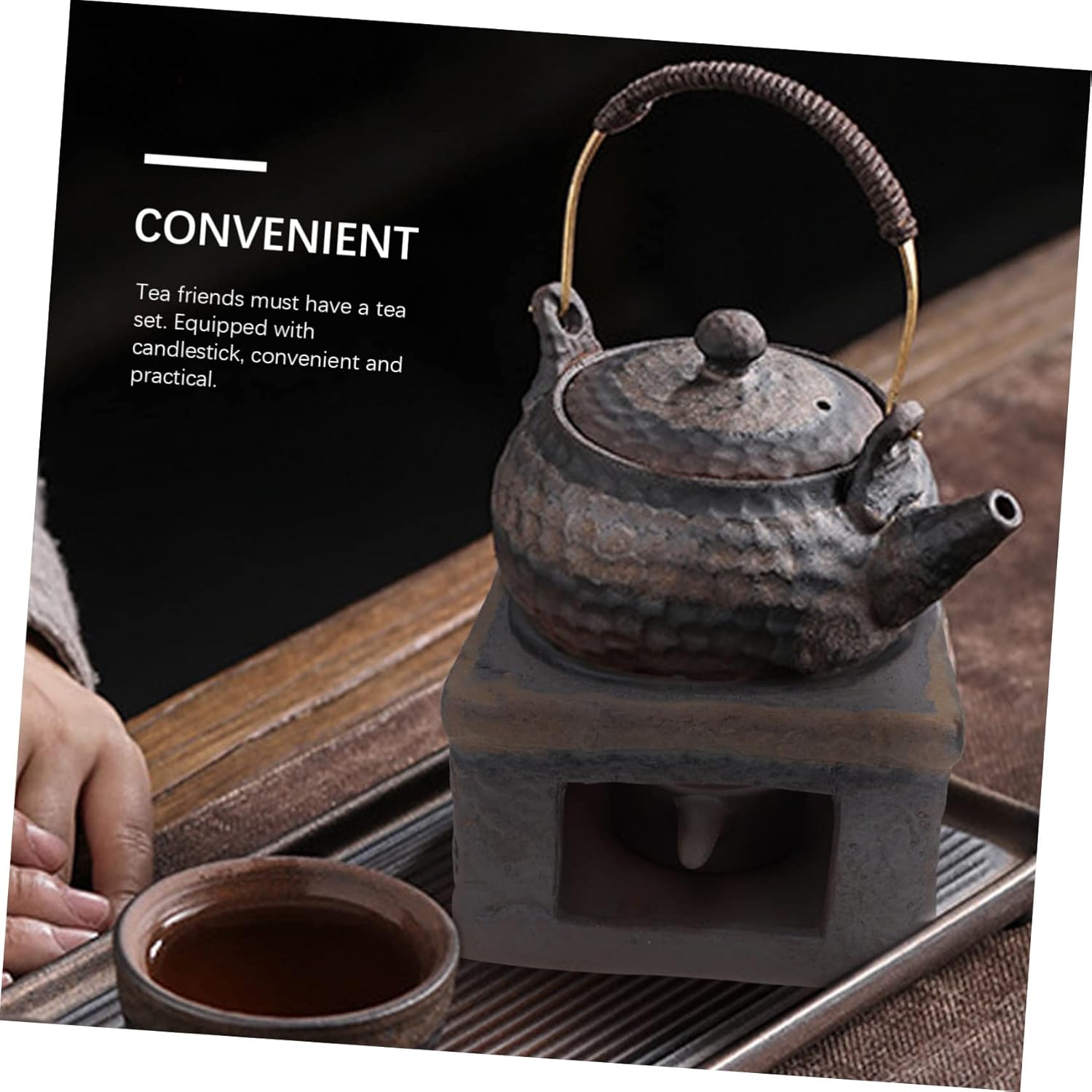 Cabilock Ceramic Tea Warming Stove Teapot Heating Base Vintage Handcrafted Teapot Warmer for Loose Leaf and Blooming Tea Suitable for Home Use