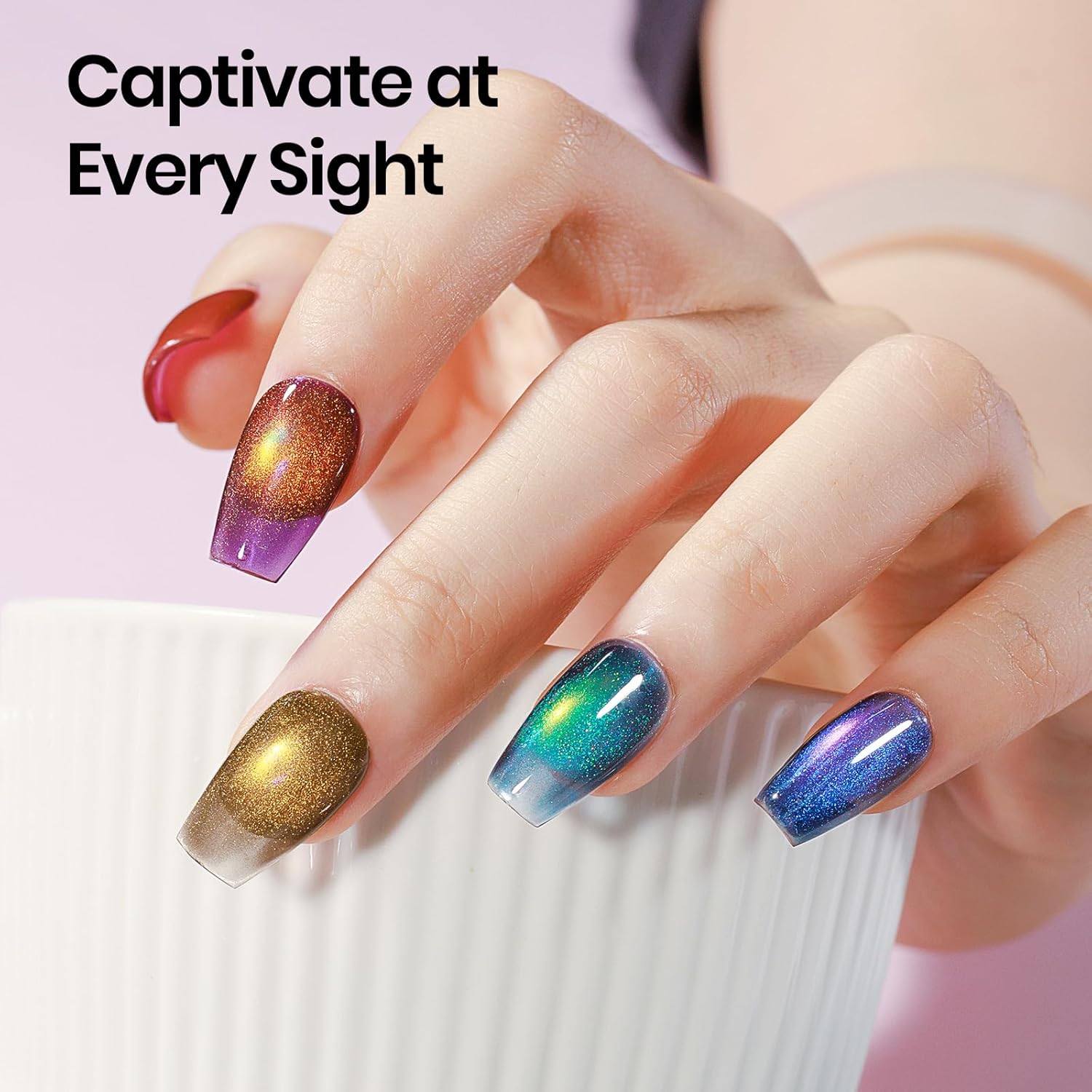 Magnetic Nail Polish Gel, 12 Colors Cat Eye Gel Nail Polish Set with Magnet, High Glossy, UV Lamp Cure, Vegan, Non Toxic, Long Lasting, 0.24fl oz