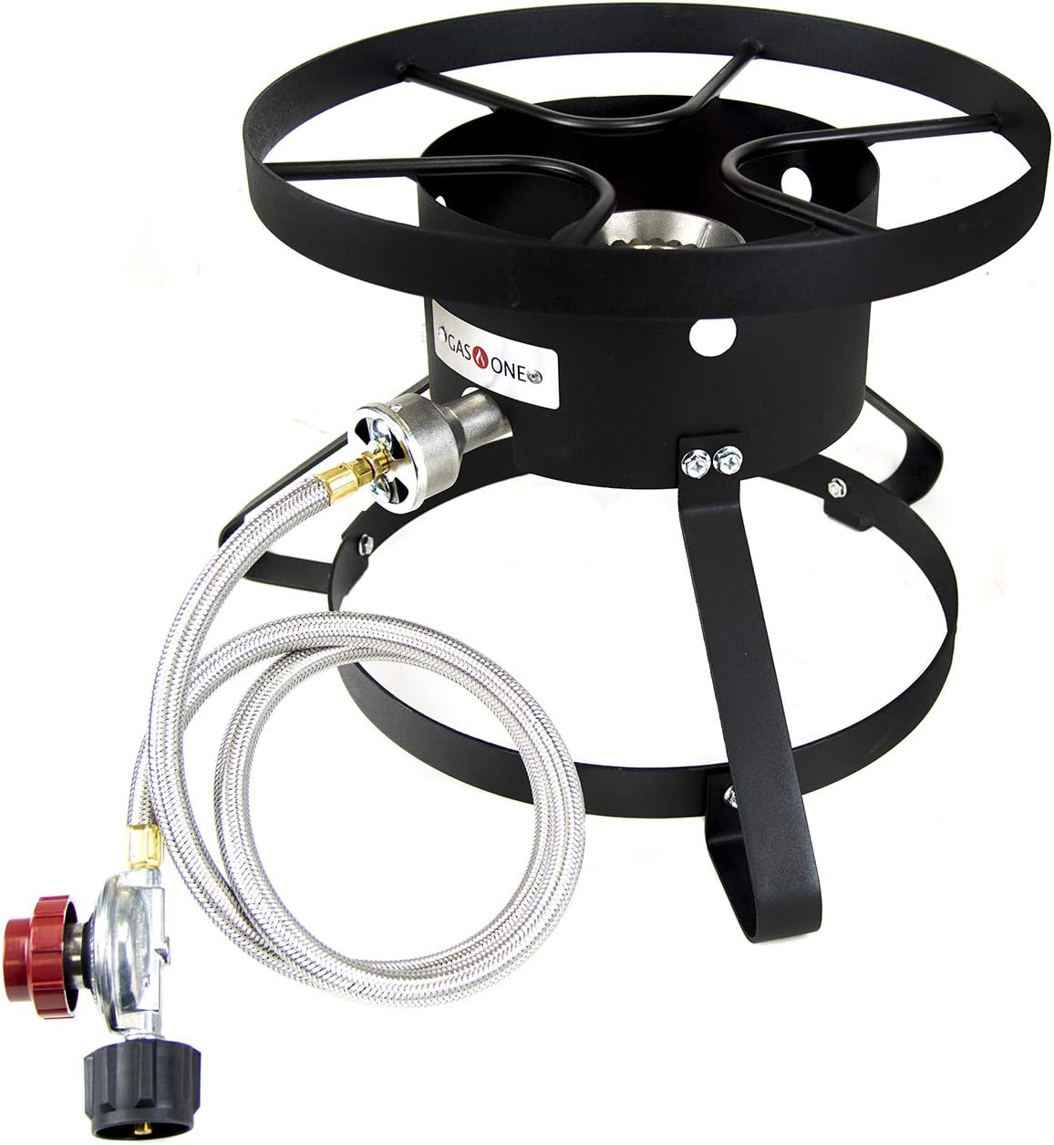 GasOne B-5150 Outdoor Cooker-14.5" Wide with Steel Braided Hose Propane Burner High Pressure, QCC Style